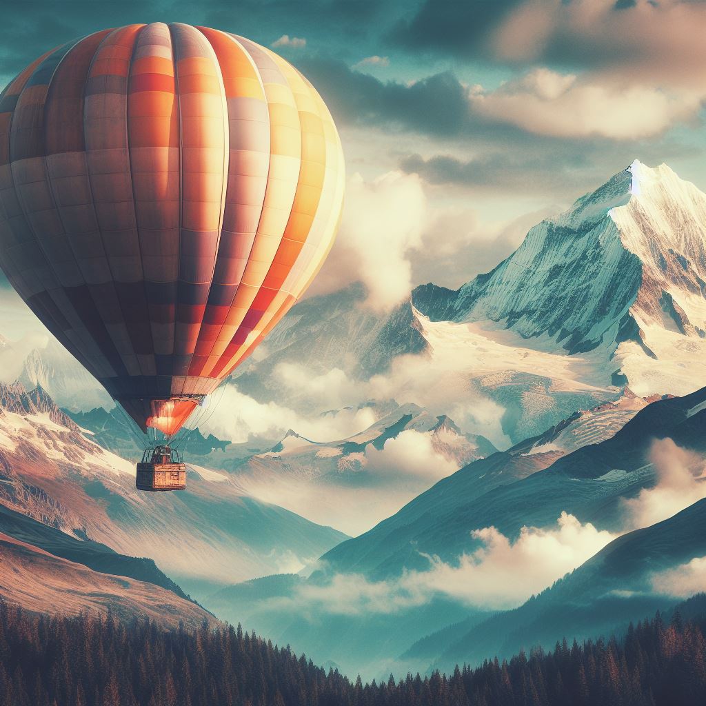 Heißluftballon über den Alpen
