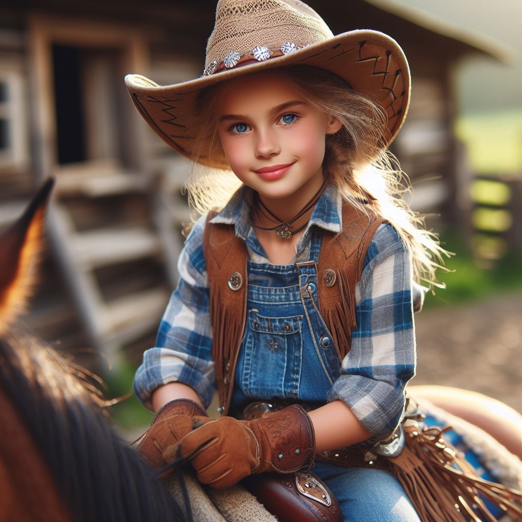zehnjähriges Cowgirl auf einem Pferd