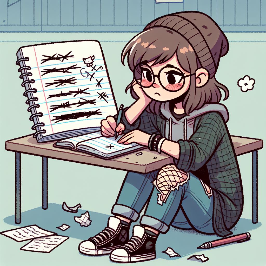 Emma, a 13-year-old girl, writing a diary entry