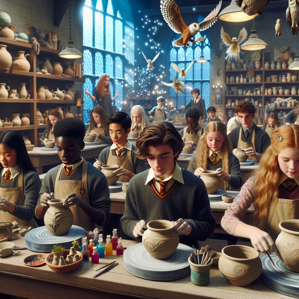 students creating their own magic potion pots