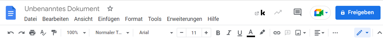 Symbolleiste Docs