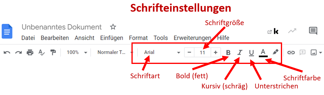 Schrifteinstellungen